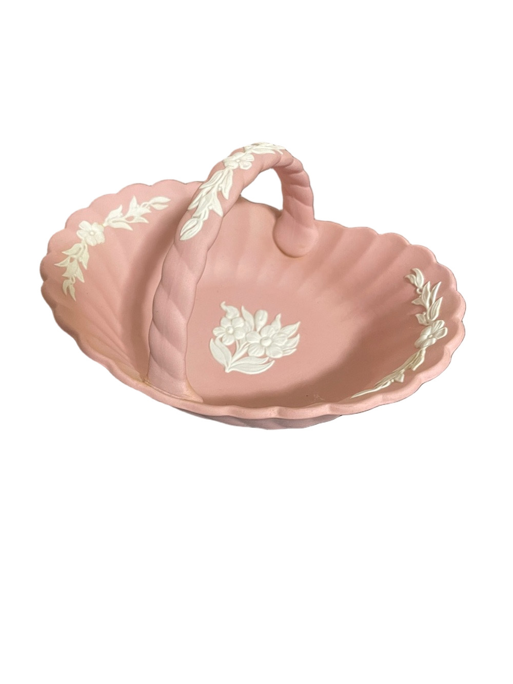 Wedgwood Pink Jasperware Ruffle Basket with White Floral